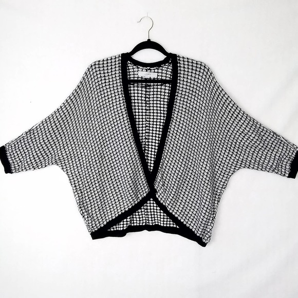 LOFT Oversized Open Front Cardigan Sweater XS Black White Cotton Modal - Picture 3 of 12